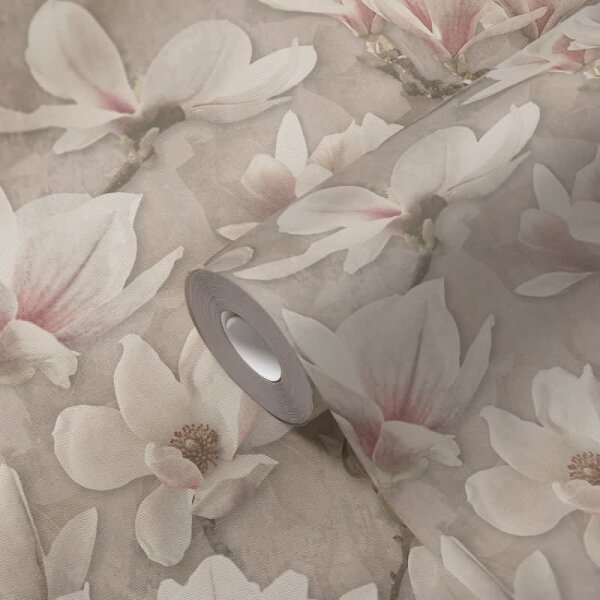 Blumentapete Magnolien Beige Rosé - Vliestapete floral romantisch - Mustertapete zart AS-Creation (396101)