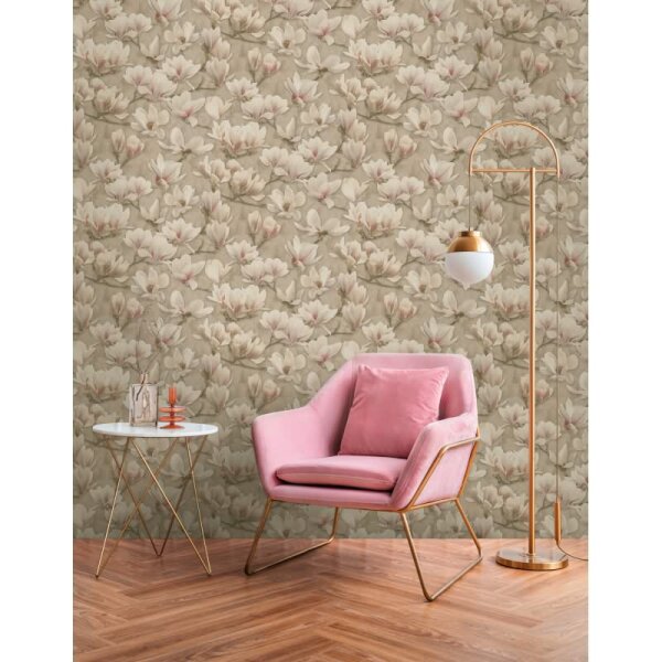 Blumentapete Magnolien Beige Rosé - Vliestapete floral romantisch - Mustertapete zart AS-Creation (396101)
