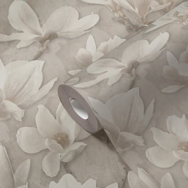 Blumentapete Magnolien Beige Creme - Vliestapete floral hell - Mustertapete natürlich AS-Creation (396102)