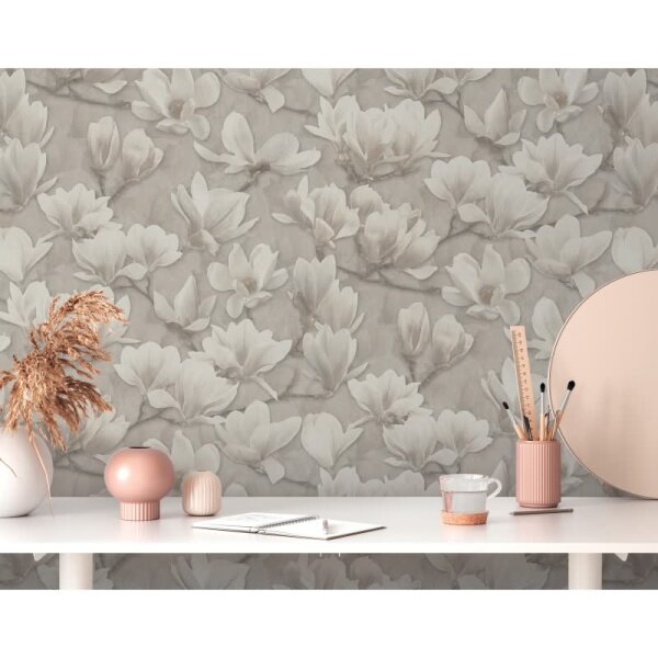 Blumentapete Magnolien Beige Creme - Vliestapete floral hell - Mustertapete natürlich AS-Creation (396102)