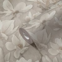 Blumentapete Magnolien Beige Creme - Vliestapete floral...