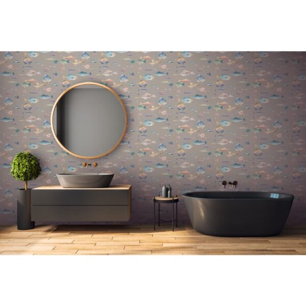 Kindertapete Fische Grau Bunt - Vliestapete maritim verspielt - Mustertapete Meerestiere AS-Creation (396961)