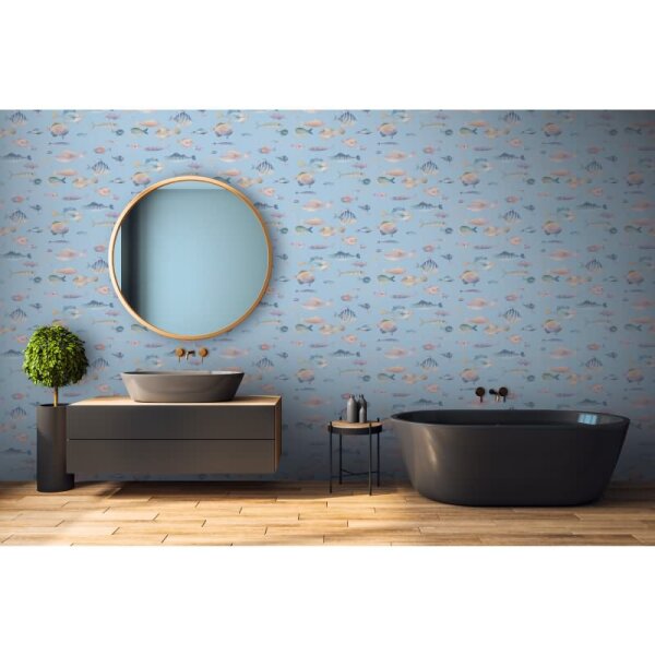 Kindertapete Fische Hellblau Bunt - Vliestapete maritim - Mustertapete Kinderzimmer AS-Creation (396962)