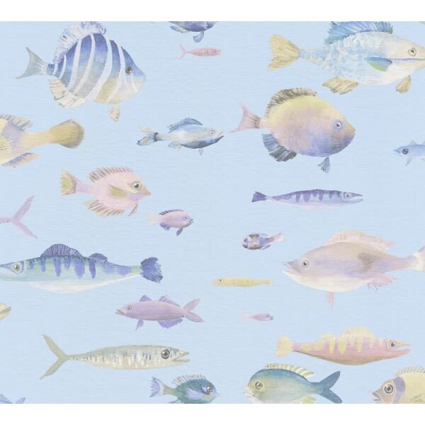 Kindertapete Fische Hellblau Bunt - Vliestapete maritim - Mustertapete Kinderzimmer AS-Creation (396962)