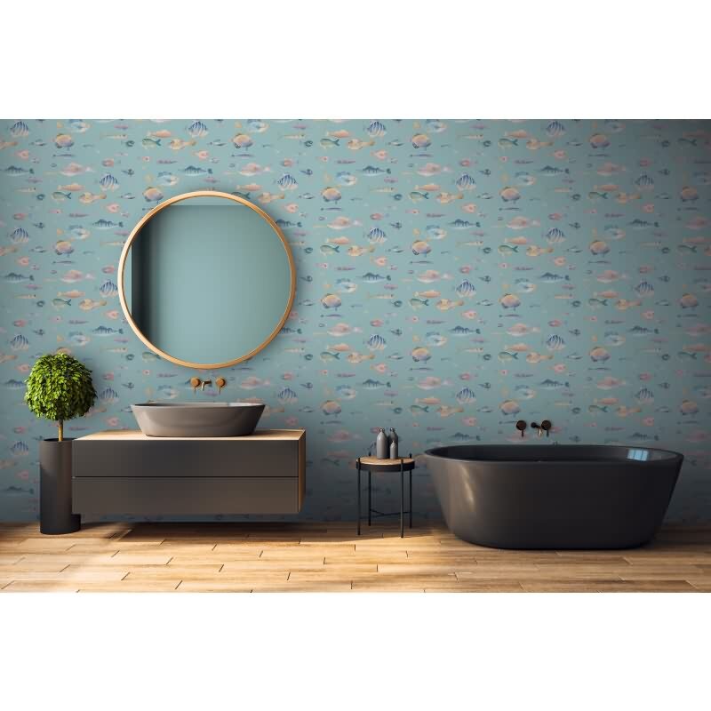 Kindertapete Fische Türkis Bunt - Vliestapete maritim verspielt - Mustertapete Unterwasserwelt AS-Creation (396963)