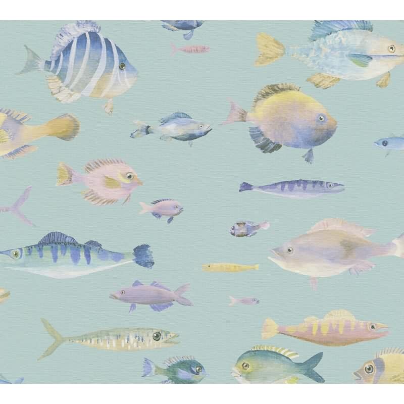 Kindertapete Fische Türkis Bunt - Vliestapete maritim verspielt - Mustertapete Unterwasserwelt AS-Creation (396963)