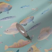 Kindertapete Fische T&uuml;rkis Bunt - Vliestapete...