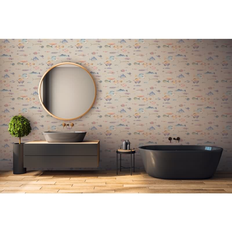 Kindertapete Fische Hellgrau Bunt - Vliestapete maritim - Mustertapete Kinderzimmer Meer AS-Creation (396964)