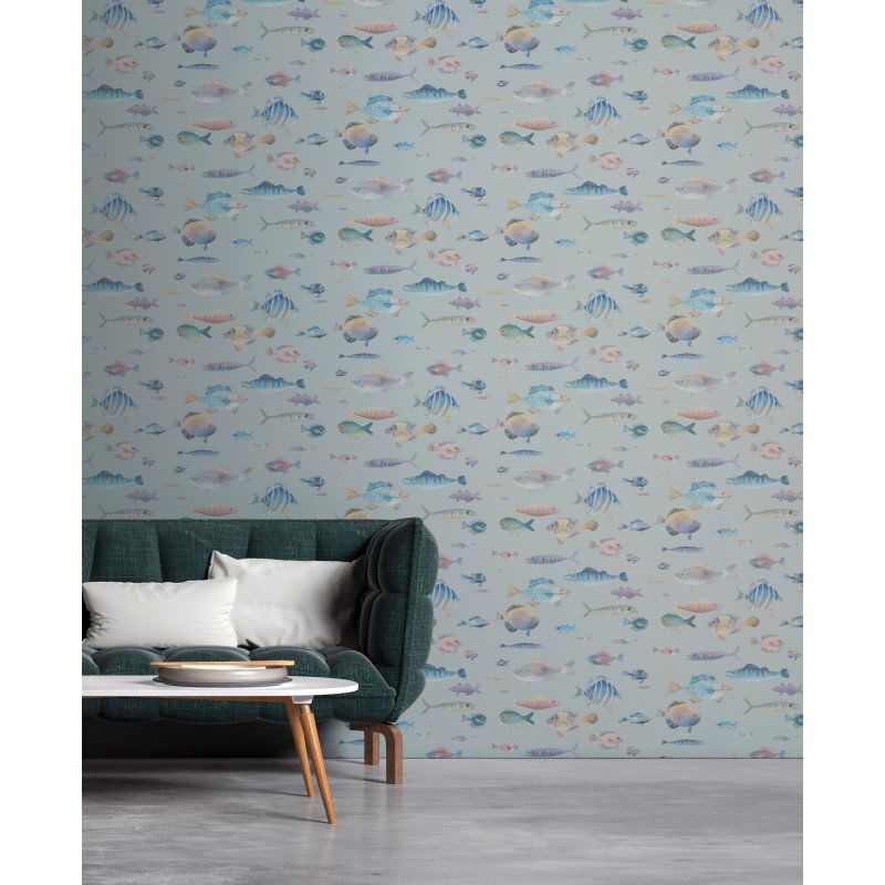 Kindertapete Fische Hellgrau Bunt - Vliestapete maritim - Mustertapete Kinderzimmer Meer AS-Creation (396964)