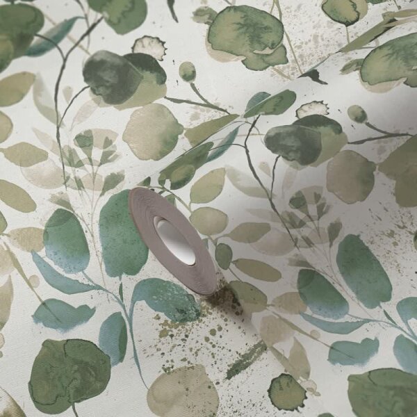 Pflanzen-Tapete Blätter Grün Weiß - Vliestapete botanisch - Mustertapete Naturmotiv AS-Creation (396971)