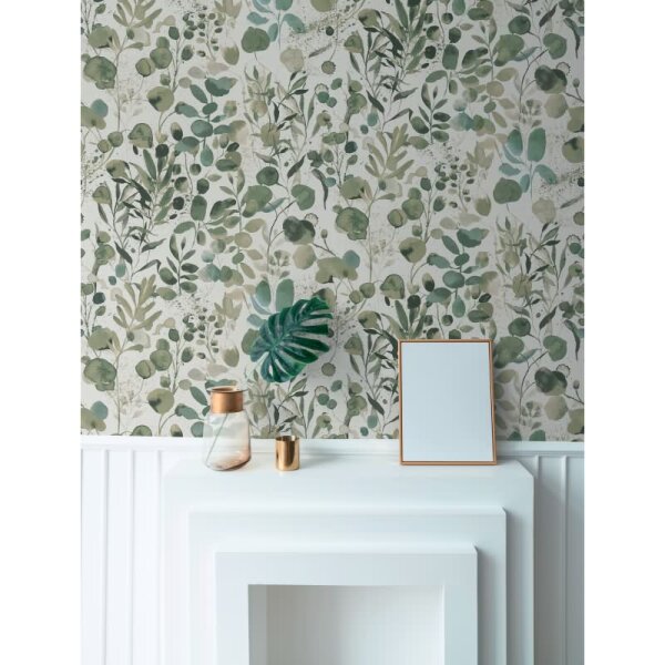 Pflanzen-Tapete Blätter Grün Weiß - Vliestapete botanisch - Mustertapete Naturmotiv AS-Creation (396971)