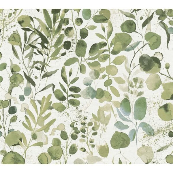 Pflanzen-Tapete Blätter Grün Weiß - Vliestapete botanisch - Mustertapete Naturmotiv AS-Creation (396971)