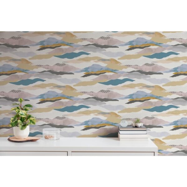 Landschafts-Tapete Berge Beige Blau - Vliestapete modern - Mustertapete Aquarell-Optik AS-Creation (396991)