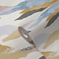 Landschafts-Tapete Berge Beige Blau - Vliestapete modern...