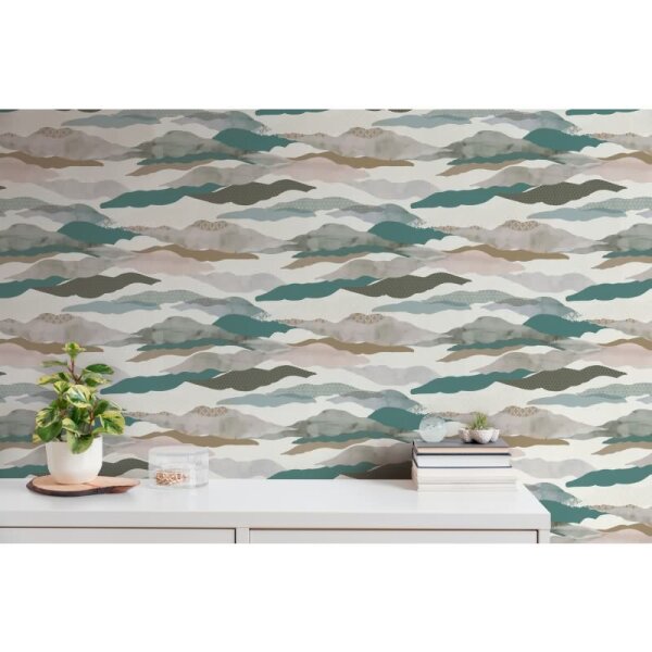 Landschafts-Tapete Berge Grün Grau - Vliestapete Aquarelloptik - Mustertapete Natur modern AS-Creation (396993)