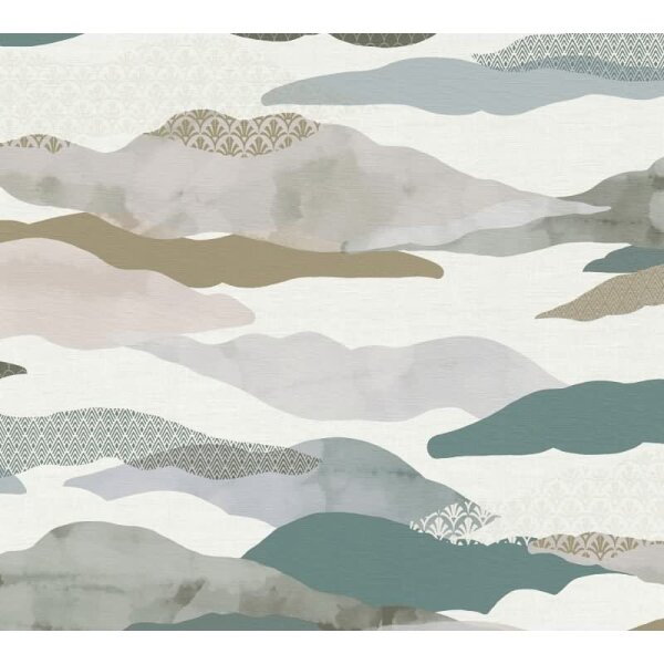 Landschafts-Tapete Berge Grün Grau - Vliestapete Aquarelloptik - Mustertapete Natur modern AS-Creation (396993)