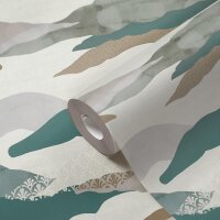 Landschafts-Tapete Berge Gr&uuml;n Grau - Vliestapete...
