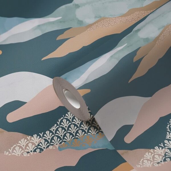 Landschafts-Tapete Petrol Terrakotta - Vliestapete modern - Mustertapete mit Grafik-Elementen AS-Creation (396994)