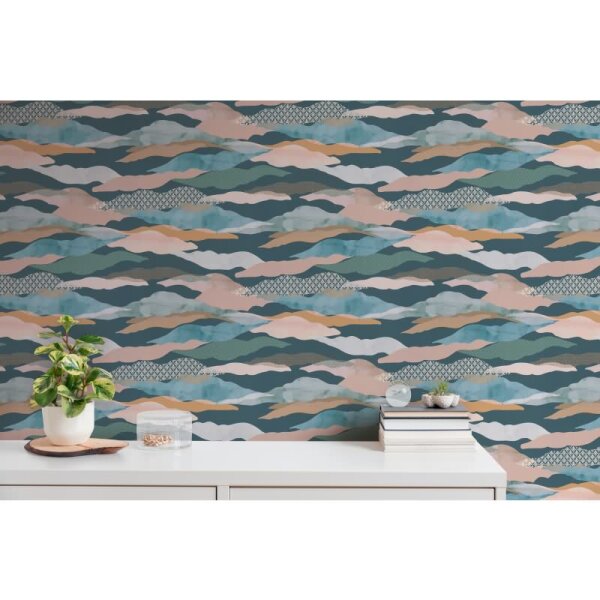 Landschafts-Tapete Petrol Terrakotta - Vliestapete modern - Mustertapete mit Grafik-Elementen AS-Creation (396994)