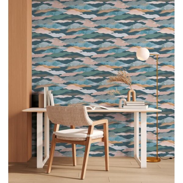 Landschafts-Tapete Petrol Terrakotta - Vliestapete modern - Mustertapete mit Grafik-Elementen AS-Creation (396994)