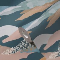 Landschafts-Tapete Petrol Terrakotta - Vliestapete modern...