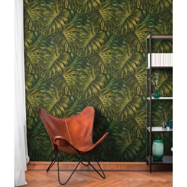 Dschungel-Tapete Monstera Dunkelgrün - Vliestapete tropisch - Mustertapete Pflanzenmotiv AS-Creation (397011)