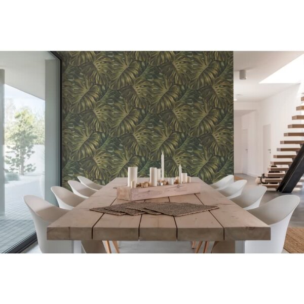 Dschungel-Tapete Monstera Dunkelgrün - Vliestapete tropisch - Mustertapete Pflanzenmotiv AS-Creation (397011)