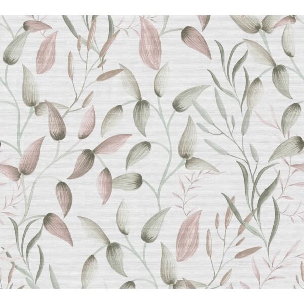Blatt-Tapete Rosé Grün Weiß - Vliestapete zart floral - Mustertapete Naturstil modern AS-Creation (397451)