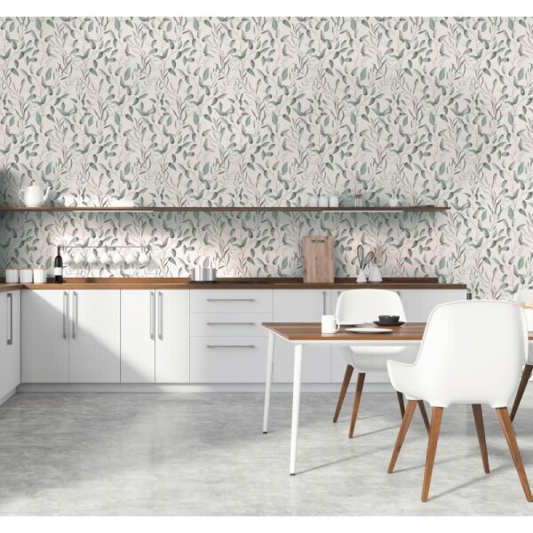 Blatt-Tapete Grün Weiß - Vliestapete floral zart - Mustertapete Naturstil hell AS-Creation (397452)
