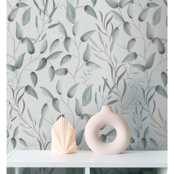 Blatt-Tapete Grün Weiß - Vliestapete floral zart - Mustertapete Naturstil hell AS-Creation (397452)