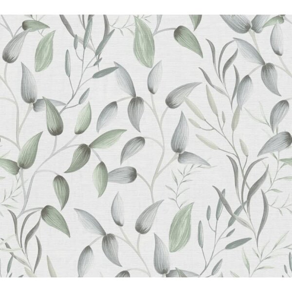 Blatt-Tapete Grün Weiß - Vliestapete floral zart - Mustertapete Naturstil hell AS-Creation (397452)