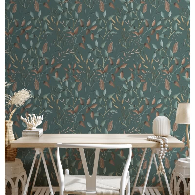Blatt-Tapete Petrol Grün Rost - Vliestapete botanisch - Mustertapete mit Naturmotiv modern AS-Creation (397454)