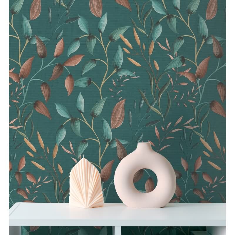 Blatt-Tapete Petrol Grün Rost - Vliestapete botanisch - Mustertapete mit Naturmotiv modern AS-Creation (397454)