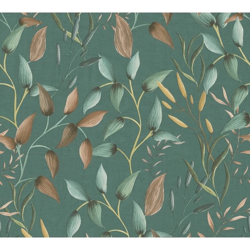 Blatt-Tapete Petrol Grün Rost - Vliestapete botanisch - Mustertapete mit Naturmotiv modern AS-Creation (397454)
