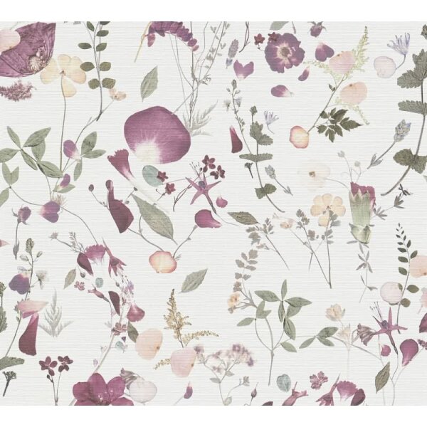 Blumentapete Wildblumen Weiß Bordeaux - Vliestapete floral zart - Mustertapete romantisch AS-Creation (397461)