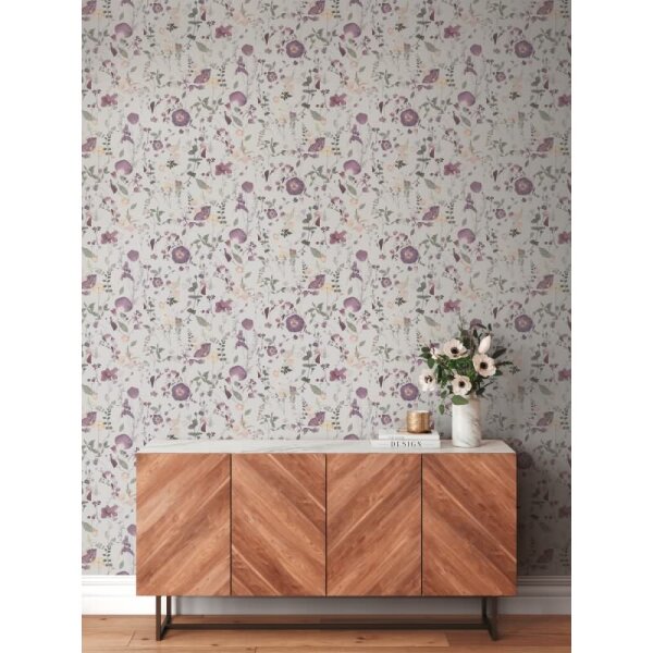 Blumentapete Wildblumen Weiß Violett - Vliestapete floral - Mustertapete natürlich verspielt AS-Creation (397462)