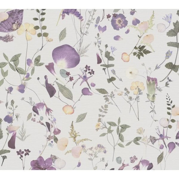 Blumentapete Wildblumen Weiß Violett - Vliestapete floral - Mustertapete natürlich verspielt AS-Creation (397462)