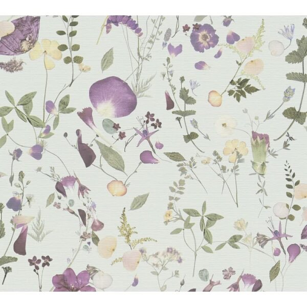 Blumentapete Wildblumen Mint Violett - Vliestapete floral - Mustertapete mit Naturmotiv AS-Creation (397463)