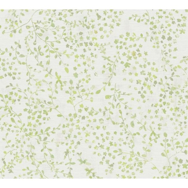 Blümchentapete Grün Weiß - Vliestapete floral zart - Mustertapete Frühling Landhausstil AS-Creation (397472)