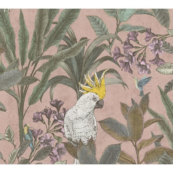 Dschungel-Tapete Kakadu Altrosa - Vliestapete tropisch - Mustertapete mit Palmen & Vogelmotiv AS-Creation (397481)