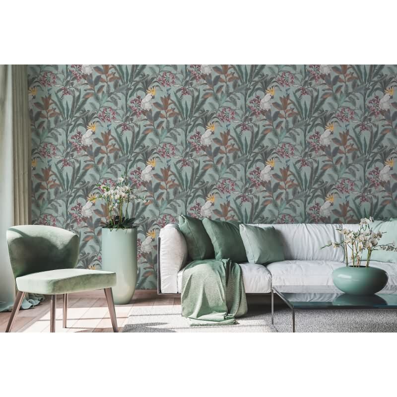 Dschungel-Tapete Kakadu Türkisgrün - Vliestapete tropisch - Mustertapete mit Vogelmotiv AS-Creation (397482)