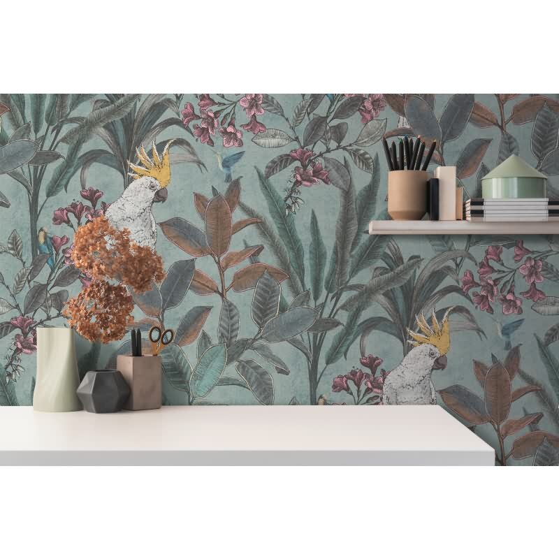 Dschungel-Tapete Kakadu Türkisgrün - Vliestapete tropisch - Mustertapete mit Vogelmotiv AS-Creation (397482)