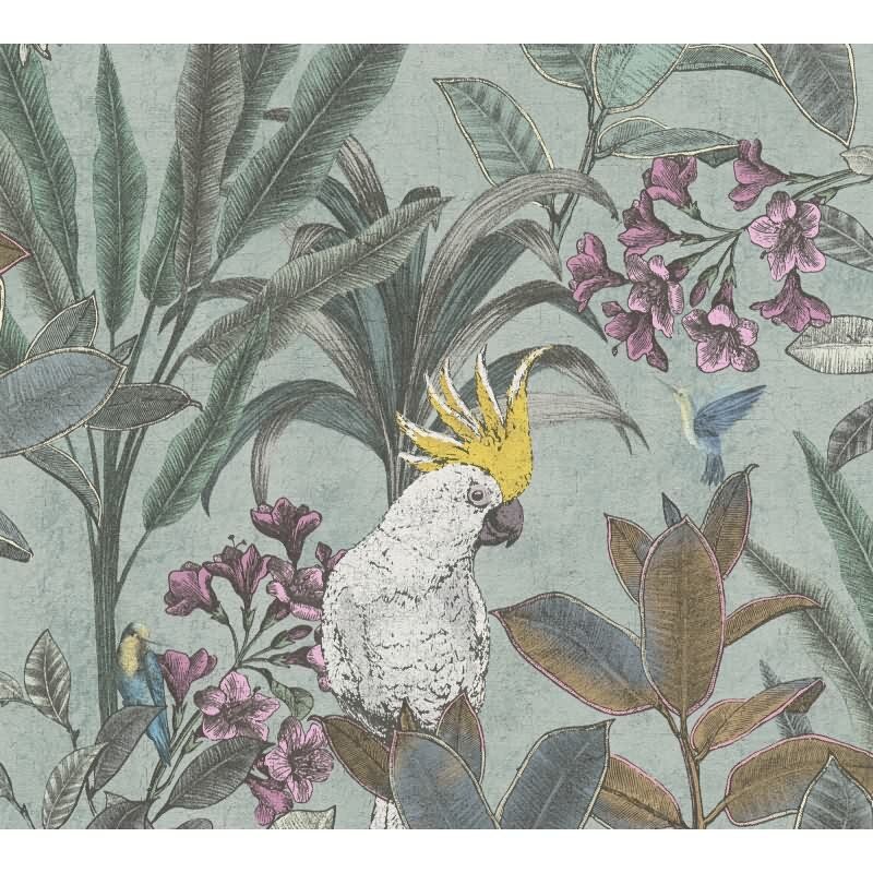 Dschungel-Tapete Kakadu Türkisgrün - Vliestapete tropisch - Mustertapete mit Vogelmotiv AS-Creation (397482)