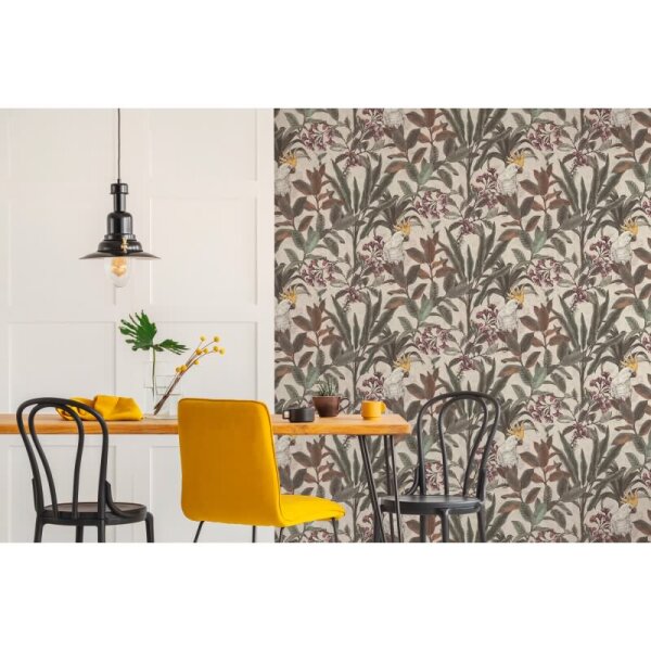 Dschungel-Tapete Kakadu Naturfarben - Vliestapete tropisch - Mustertapete mit Blättern & Vogel AS-Creation (397484)