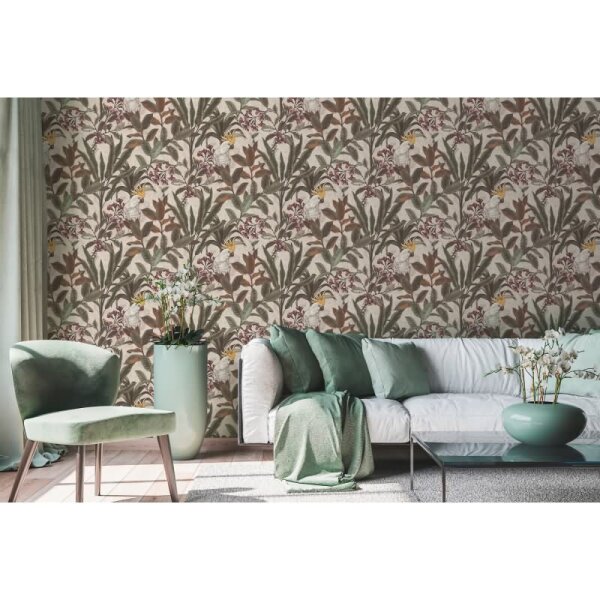 Dschungel-Tapete Kakadu Naturfarben - Vliestapete tropisch - Mustertapete mit Blättern & Vogel AS-Creation (397484)