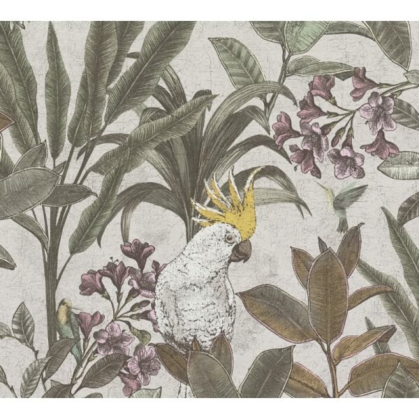 Dschungel-Tapete Kakadu Naturfarben - Vliestapete tropisch - Mustertapete mit Blättern & Vogel AS-Creation (397484)