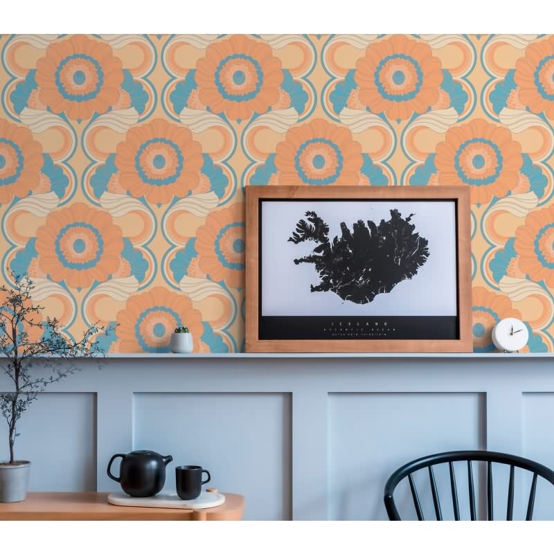 Retro-Blumentapete Apricot Blau Beige - Mustertapete floral - Vliestapete AS-Creation (395302)