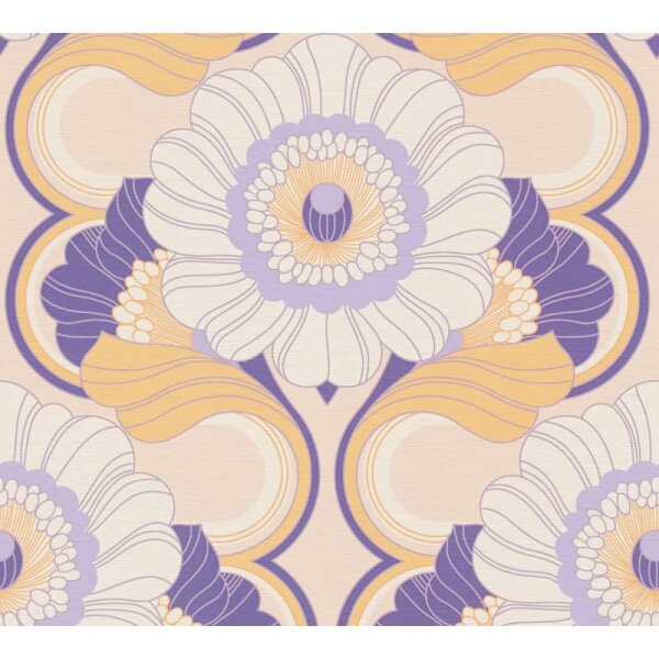 Retro Blumentapete Lila Gelb Creme - Muster Tapete floral - Vliestapete AS-Creation (395303)