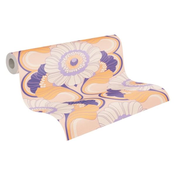Retro Blumentapete Lila Gelb Creme - Muster Tapete floral - Vliestapete AS-Creation (395303)