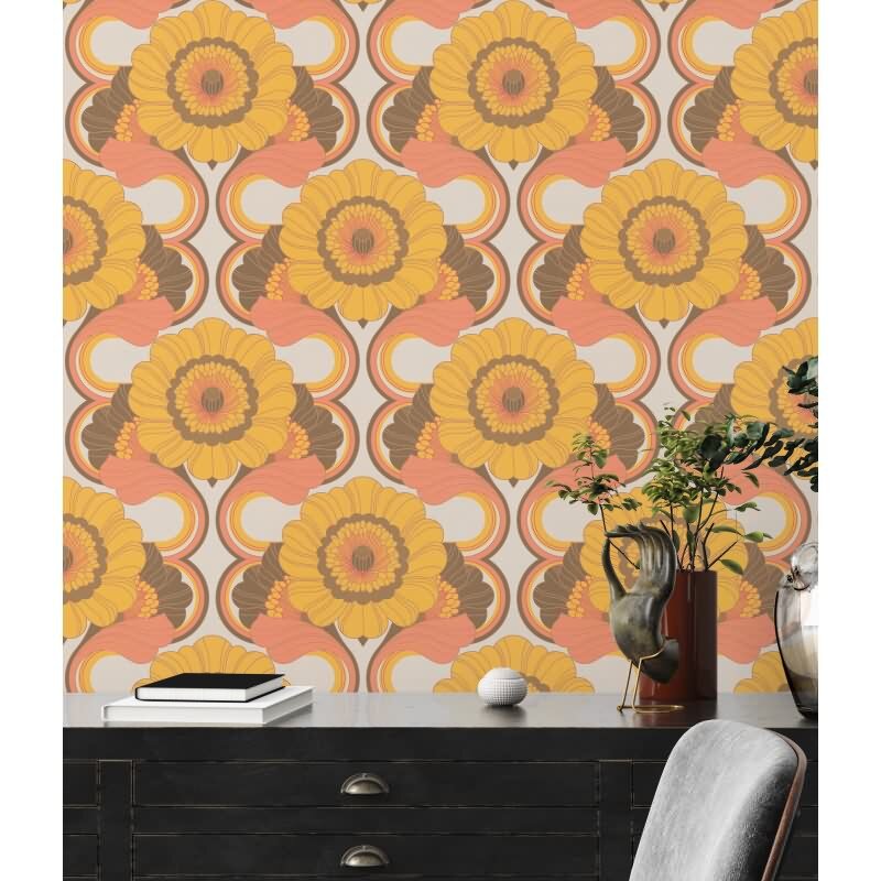 Retro-Blumentapete Gelb Braun Rosa - Mustertapete floral - Vliestapete AS-Creation (395304)